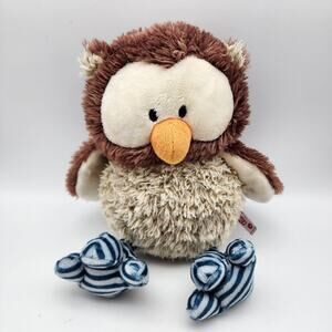 Nici Oscar Owl Plush 12" Turnable Head Blue Striped Feet Orange Beak Stuffed Toy